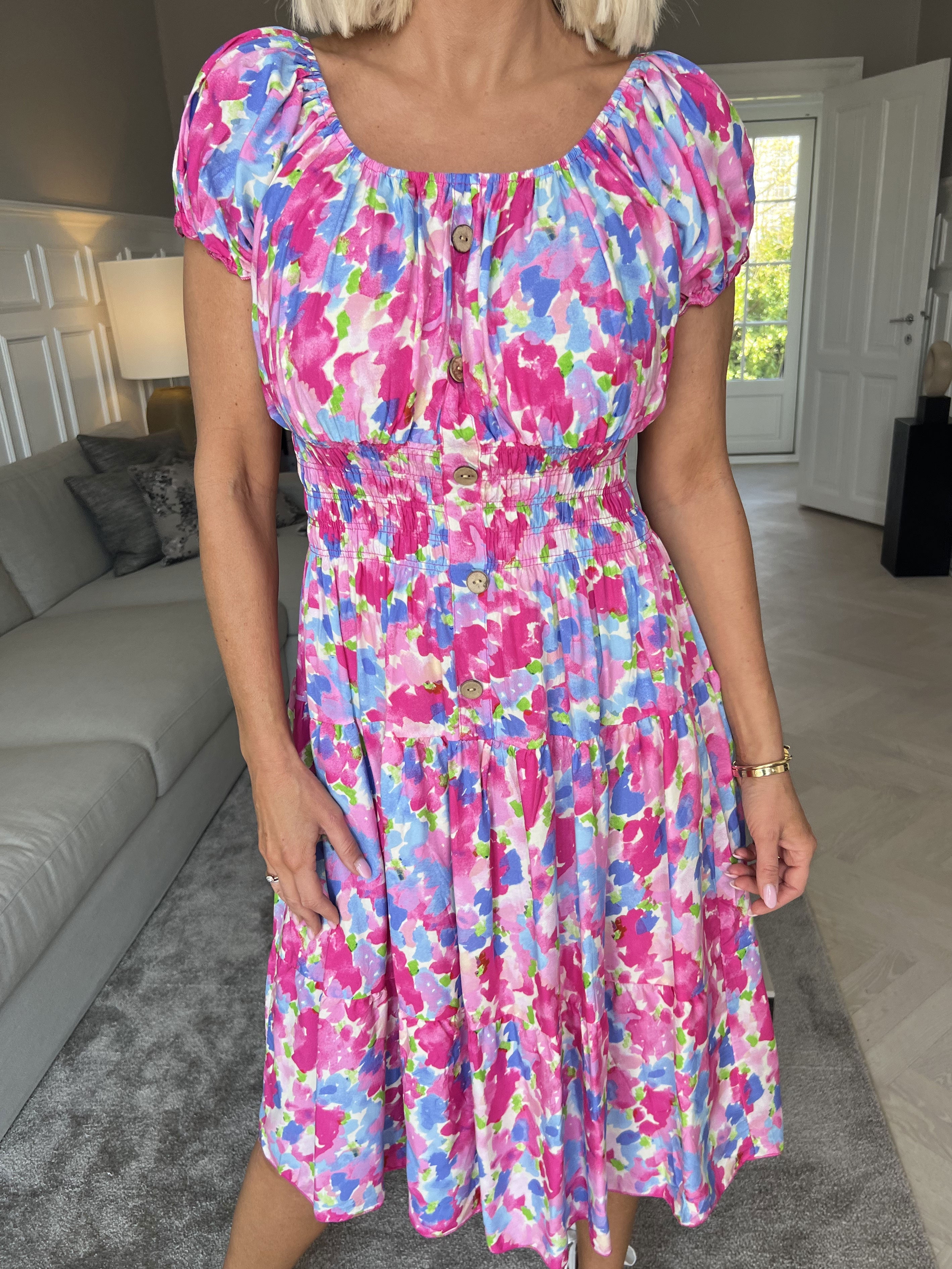 Finalia Art Short - Kort flerfarvet kjole i viskose med elastik i taljen